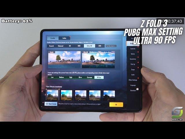 Samsung Galaxy Z Fold 3 test game PUBG Ultra 90 FPS