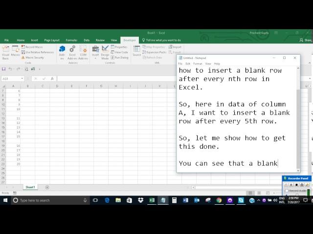 Insert blank row after every nth row in Excel