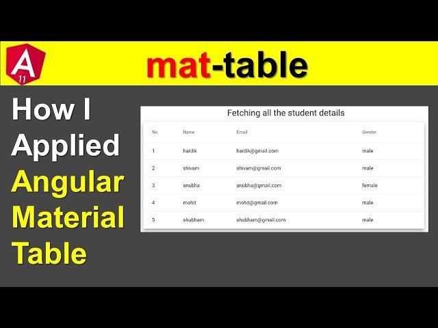 How can I implement a material table in Angular 11 | Angular Material | MatTableModule| shivam sahu