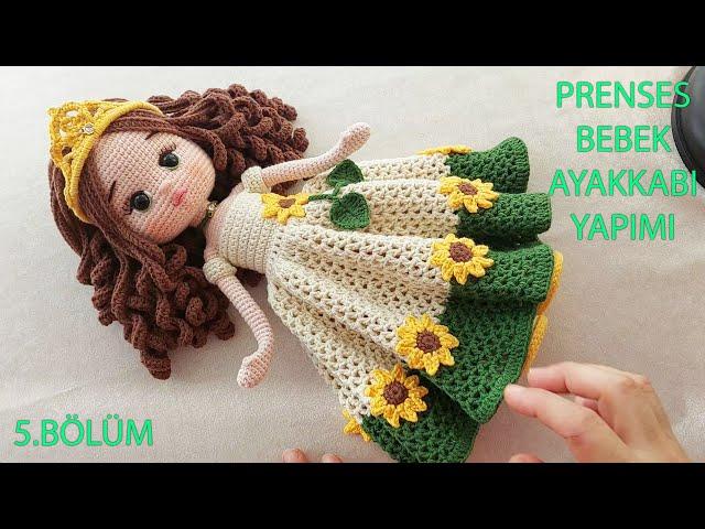 Prenses Bebek Ayakkabı Yapımı PART 5 (English subtitle) (crochet amigurumi tutorial)