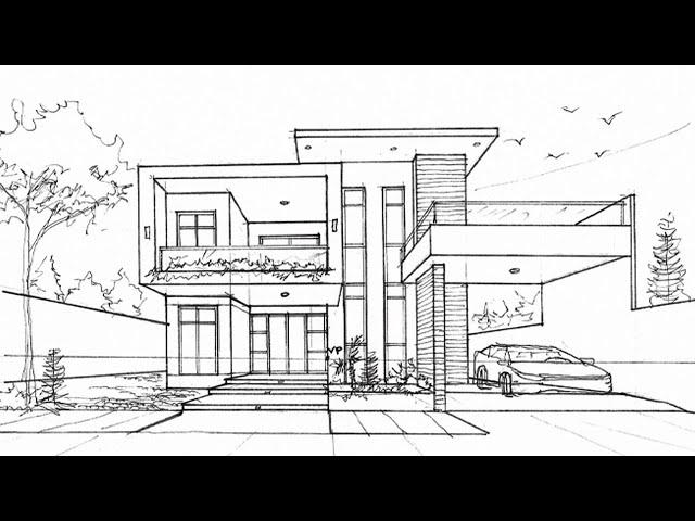HOW TO DRAW 1 POINT PERSPECTIVE OF A MODERN HOUSE. part 1
