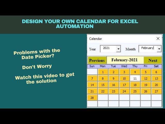 Calendar Design in  Excel VBA | Date Picker