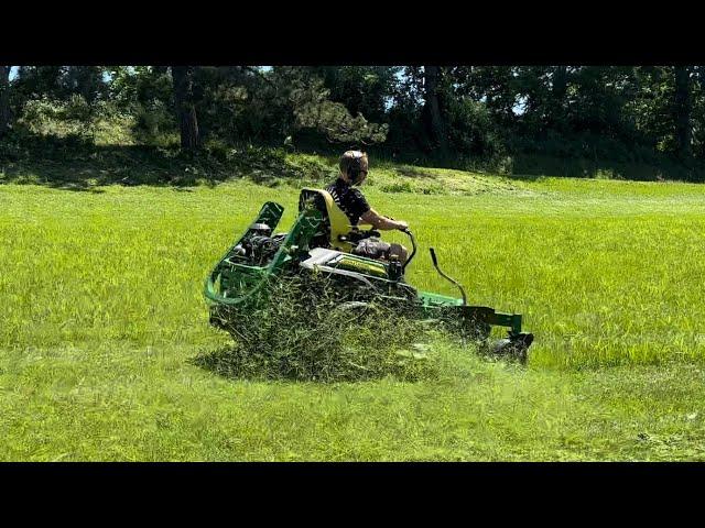 John Deere Z970R with Tweels and ZGLIDE Suspension Mowing Tall Grass [4k] #56