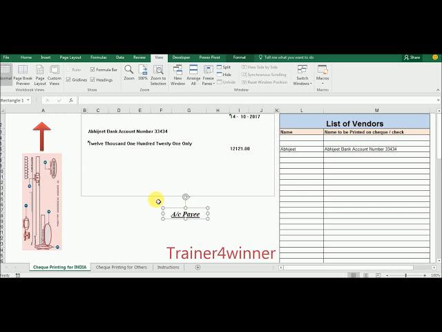 Cheque amount printing using Microsoft Excel