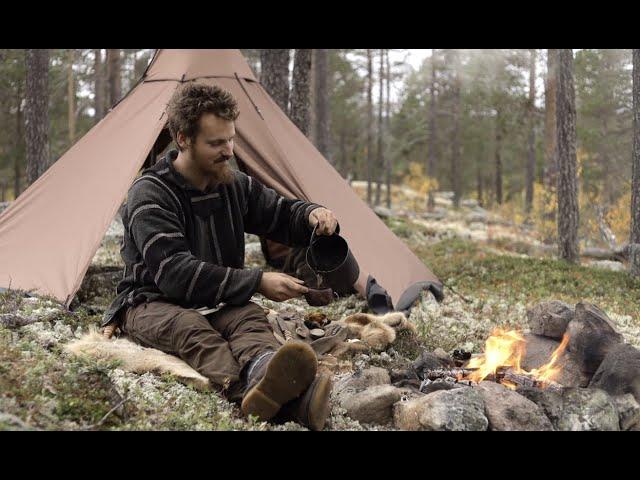 Bushcraft trip - hot tent, gathering chaga and berries, making a cutting board, reindeer skin etc.