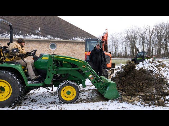 OVERLOADED TRAILER DUMP FAILS! Moving Frozen Soil.