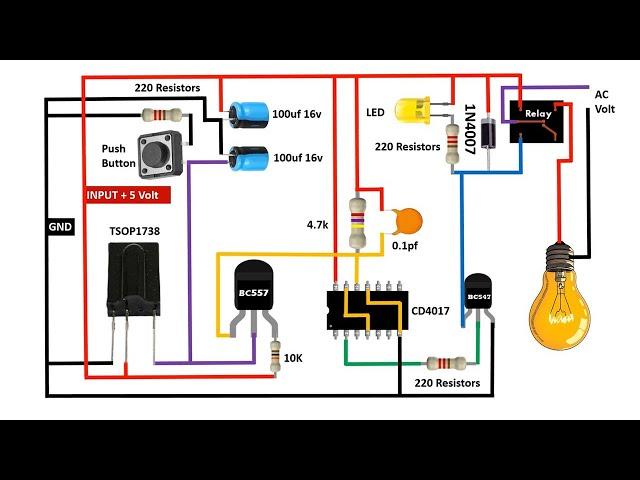 IR Sensor Switch with IC 4017 project, remote control switch