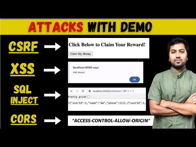 Understand Attacks: CSRF, XSS, CORS, SQL Injection with DEMO | Spring Security