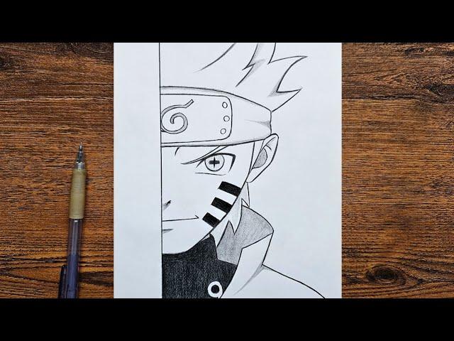 Easy anime half face drawing | How to draw Naruto Six Paths step by step | easy tutorial