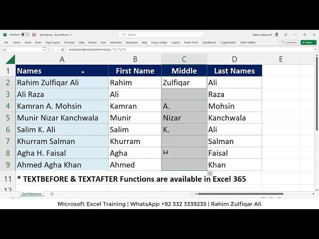 Extract First, Middle & Last Names from a list of Names in Microsoft Excel