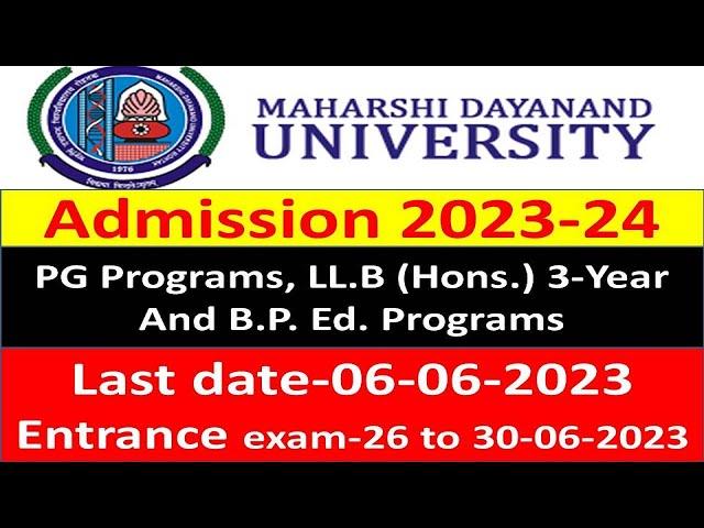 MDU ADMISSION 2023-24|MDU Admission  PG Programs, LL.B (Hons.) 3-Year And B.P. Ed. Programs 2023-24