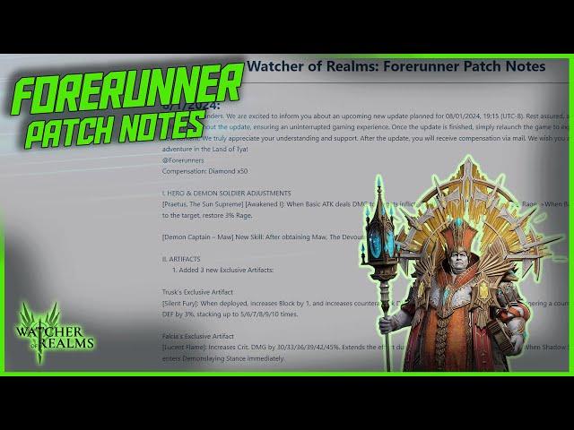 Forerunner Patch Notes: Pope Buff and New Artifacts! || Watcher of Realms