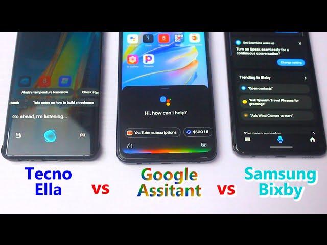 Tecno Ella Voice Assistant vs Google Assistant vs Samsung Bixby