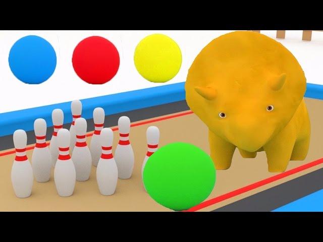LEARN COLOURS & NUMBERS with DINO the DINOSAURS playing BOWLING - Cartoon for children and KIDS