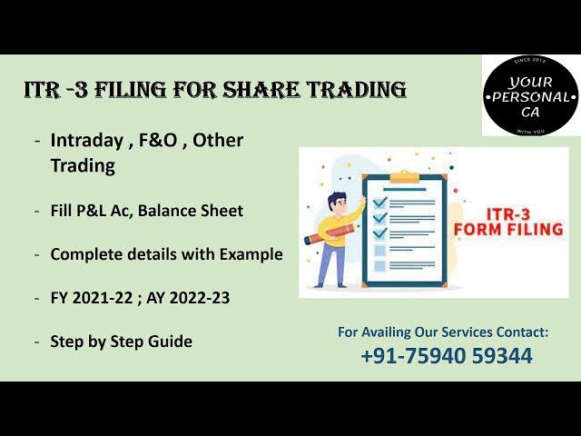 ITR- 3 Filing For Share Trading | Accounts case  | Malayalam |  Demo