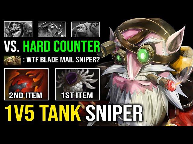 WTF 1V5 TANK SNIPER First Item Blade Mail + Heart Unkillable Knockback Against Hard Counter Dota 2