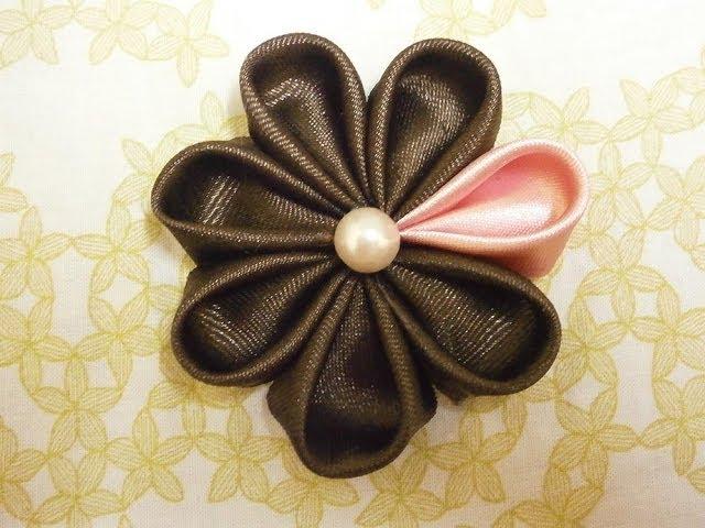 How to make kanzashi flowers, DIY ribbon flowers,tutorial,kanzashi flores de cinta