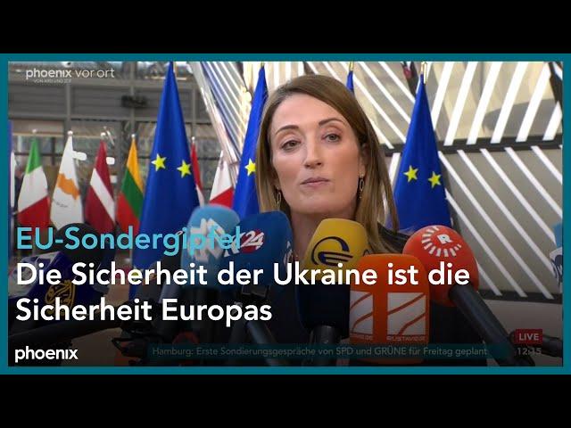 Roberta Metsola (Präsidentin EU-Parlament)  beim EU-Sondergipfel am 06.03.2025