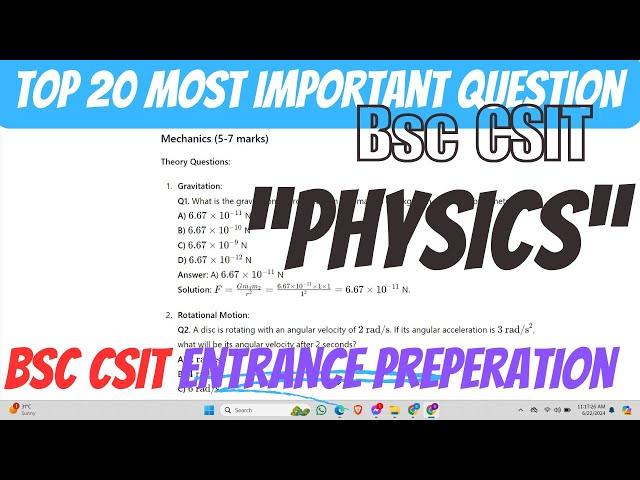 "Top 20 Must-Know Physics Questions (with solution) for BSc CSIT Entrance | Crack Your Exam!"