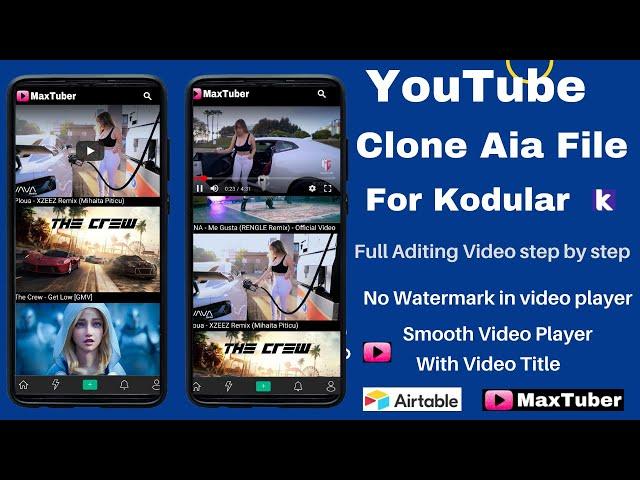 How to make app like youtube | new Aia File | Make your own application from kodular | Aditing video