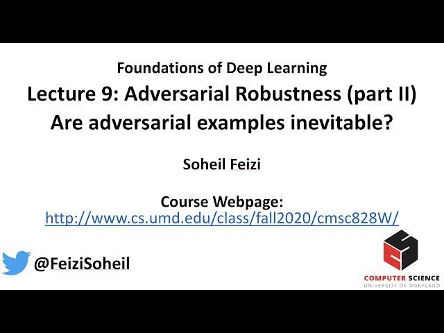 Lecture 9 - Deep Learning Foundations by Soheil Feizi: Are Adversarial Examples Inevitable?