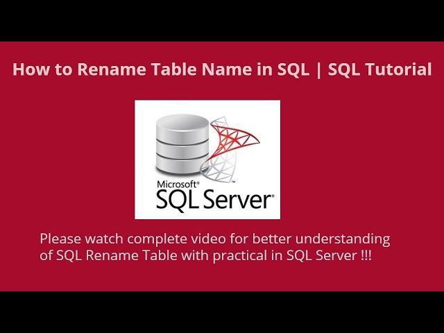 (#15) How to Rename Table Name in SQL | SQL Rename Table | SQL Tutorial