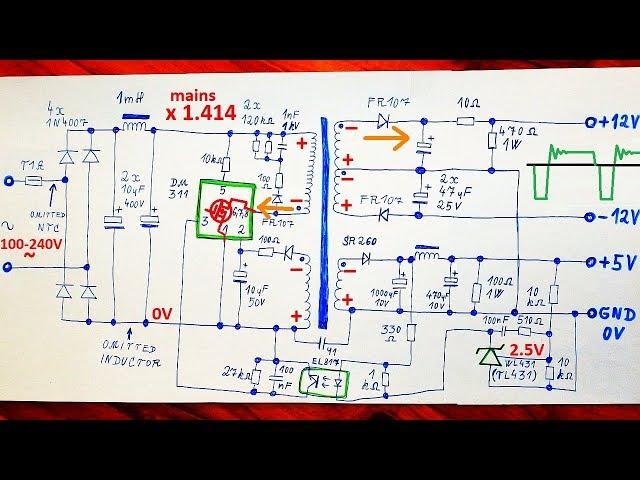 How Does a Switching Power Supply Work 1 (schematic, explanation, example, modifications)