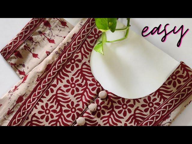 Steps for Beginners Easy Button Placket Kurti Front Neck Design \ Sewing tutorial \ neck