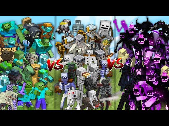 ALL ZOMBIES vs ALL SKELETONS vs ALL ENDERMEN in Minecraft Mob Battle