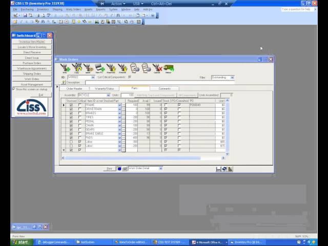 Inventory Pro for Windows Work Order (BOM/Kits) module