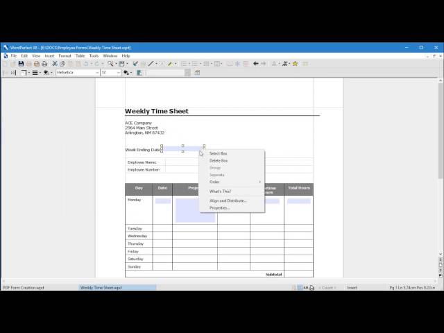 WordPerfect X8 - Use a template to create a PDF Form