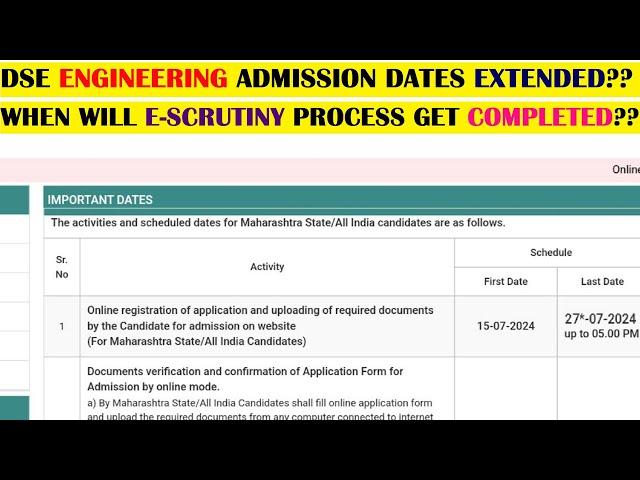 DSE Engineering Admission Process A.Y. 2024-25 Dates Extended ?? | Direct Second Year E-Scrutiny