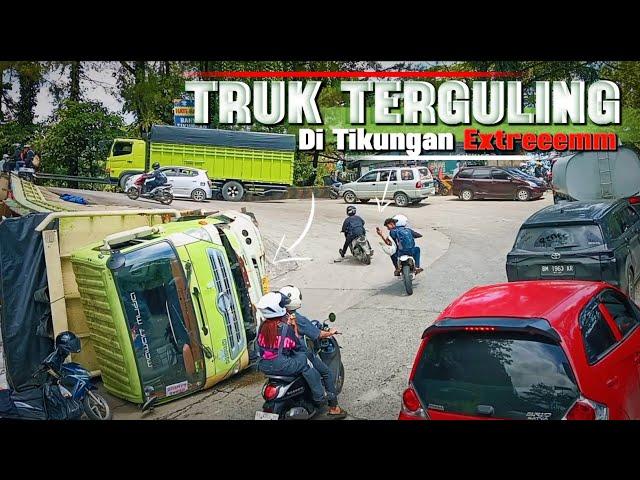 Malang Sekejap MataTruk Terguling Ditikungan Viral Sitinjau Lauik,Supir & Kernet Terhindar Dr Maoet