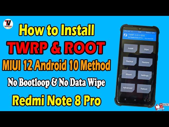 How to Install TWRP and ROOT MIUI 12 Android 10 Method on Redmi Note 8 Pro | 100% Safe Method |