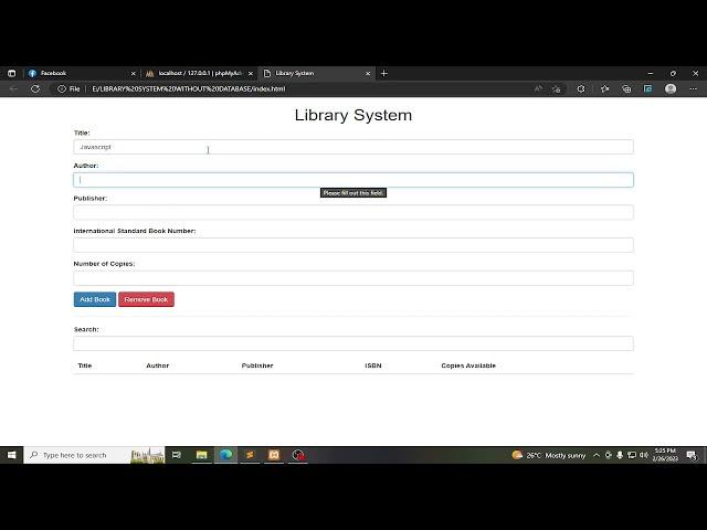 Library System source code using html, css, javascript