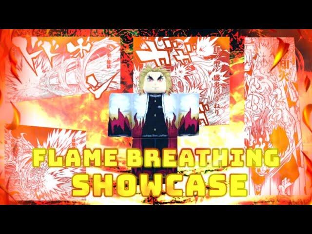 FLAME BREATHING SHOWCASE + HOW TO USE IT AND COMBOS! - DEMON SLAYER BURNING ASHES