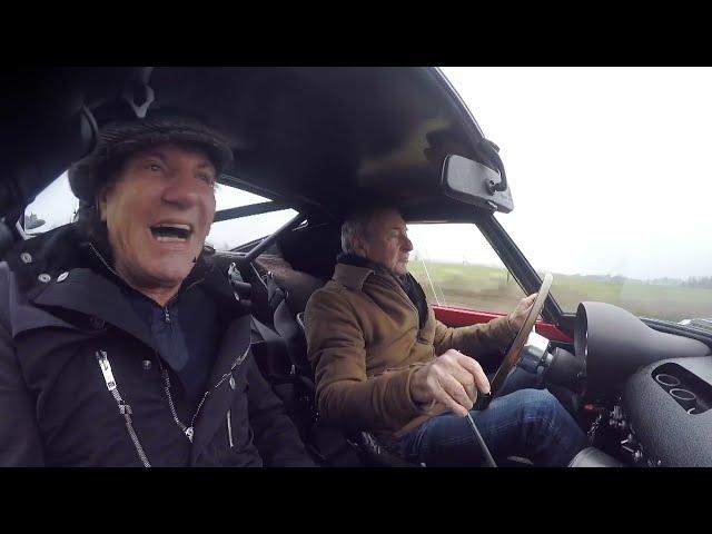 Nick Mason takes Brian Johnson for a ride in his Ferrari 250 GTO