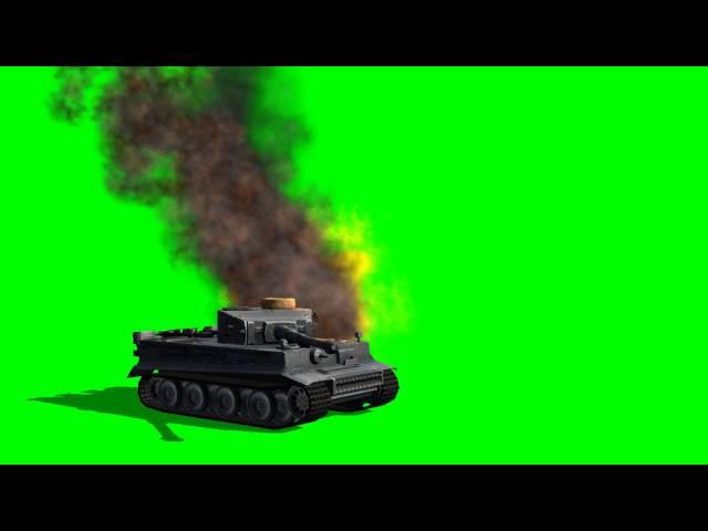 Tiger 1 Tank fires and gets a hit 1 - free green screen - free use