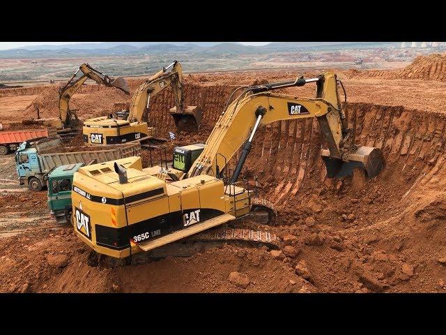 Caterpillar 365C Excavator Loading Trucks And Operator View