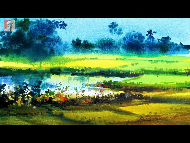 Wet on Wet Watercolor Landscape Technique Demo by Shahanoor Mamun | Watercolour Easy Landscape