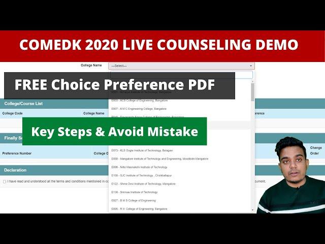 COMEDK Counseling Live Demo & Choice filling Pdf | Key steps to follow and Avoid all mistake