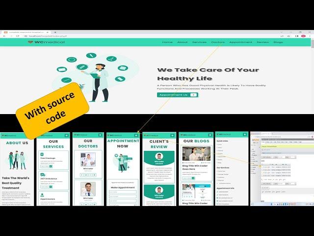 Complete Responsive Hospital Website Using HTML-CSS-JS-php mysql | Step By Step | FREE source code.