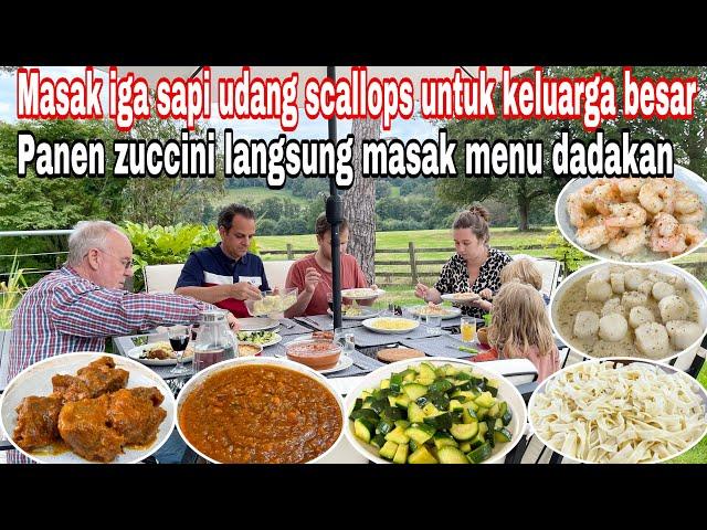 MASAK IGA SAPI UDANG SCALLOPS UNTUK KELUARGA BESAR || PANEN ZUCCINI LANGSUNG MASAK MENU DADAKAN