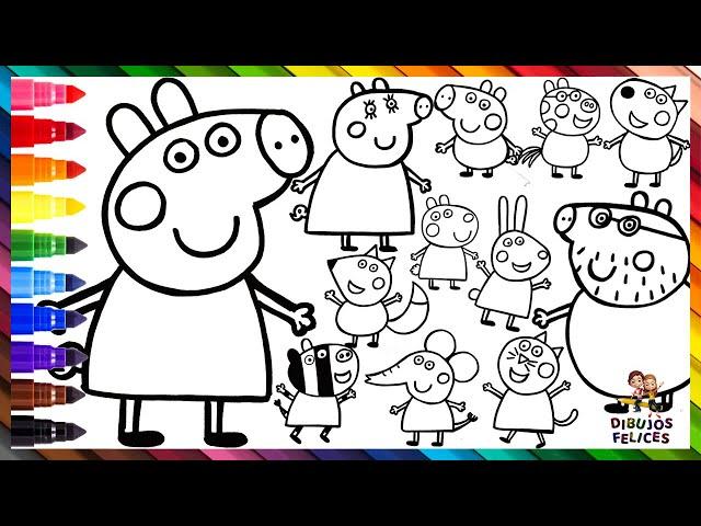 Dibuja y Colorea A Peppa Pig, Su Familia Y Amigos  Dibujos Para Niños