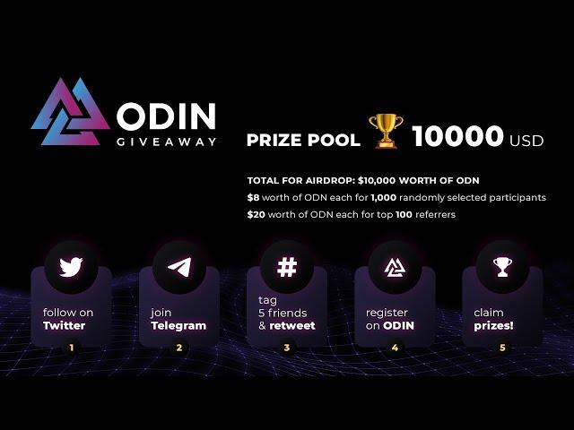 ODIN Platform Airdrop: $10,000 worth of ODN $8 worth of ODN each for 1,000 randomly participants