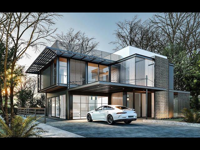 SketchUp VRay 5 EXTERIOR  #28 Villa (Dawn Render)