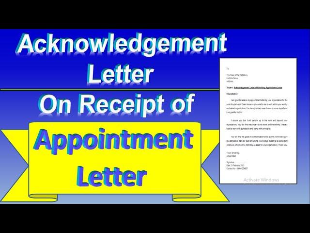 Acknowledgement letter on receipt of Job Appointment letter | Sample of acknowledgement receipt