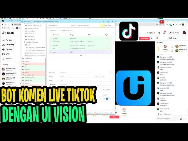 Bot Auto Komentar Di Live Tiktok Menggunakan UI Vision Web Automation