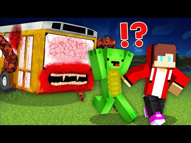 SCARY MONSTER BUS attack JJ and Mikey's Security House in MInecraft Maizen