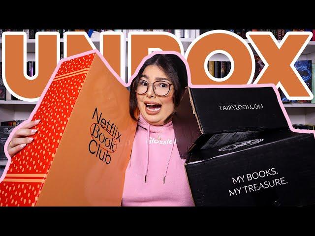 MASSIVE book box unboxing haul | fairyloot, illumicrate, unplugged, AND netflix book club?!